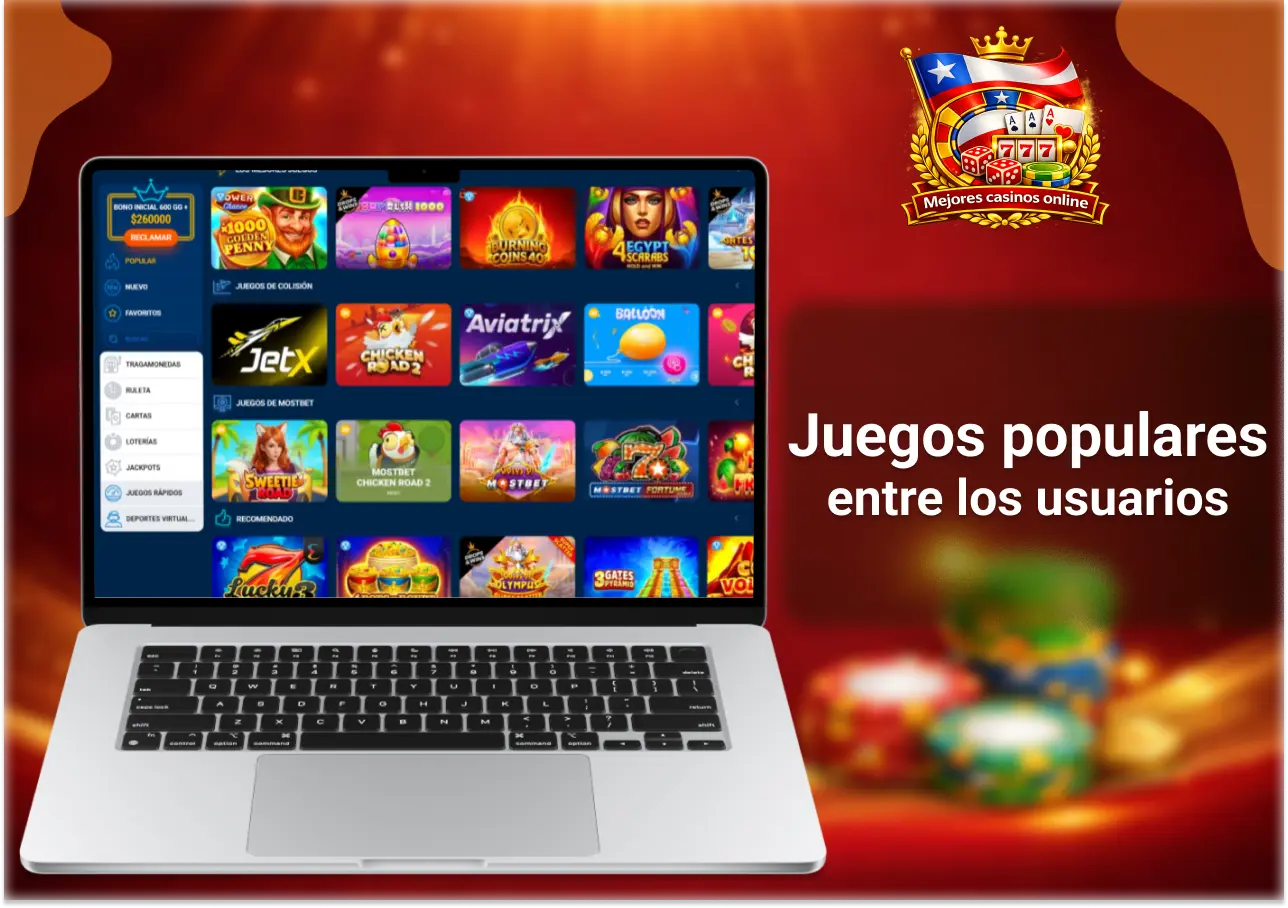 Juegos populares en Mostbet Chile con tragamonedas y títulos favoritos de usuarios